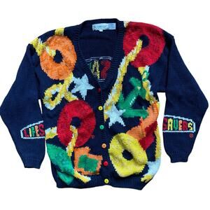 Size L//Vintage 90s Novelty Lifesavers Knit Cardigan Sweater